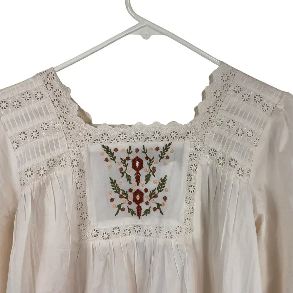 NWT Christy Dawn The Yolanda Organic Cotton Embroidered Maxi Dress Pearl Size M